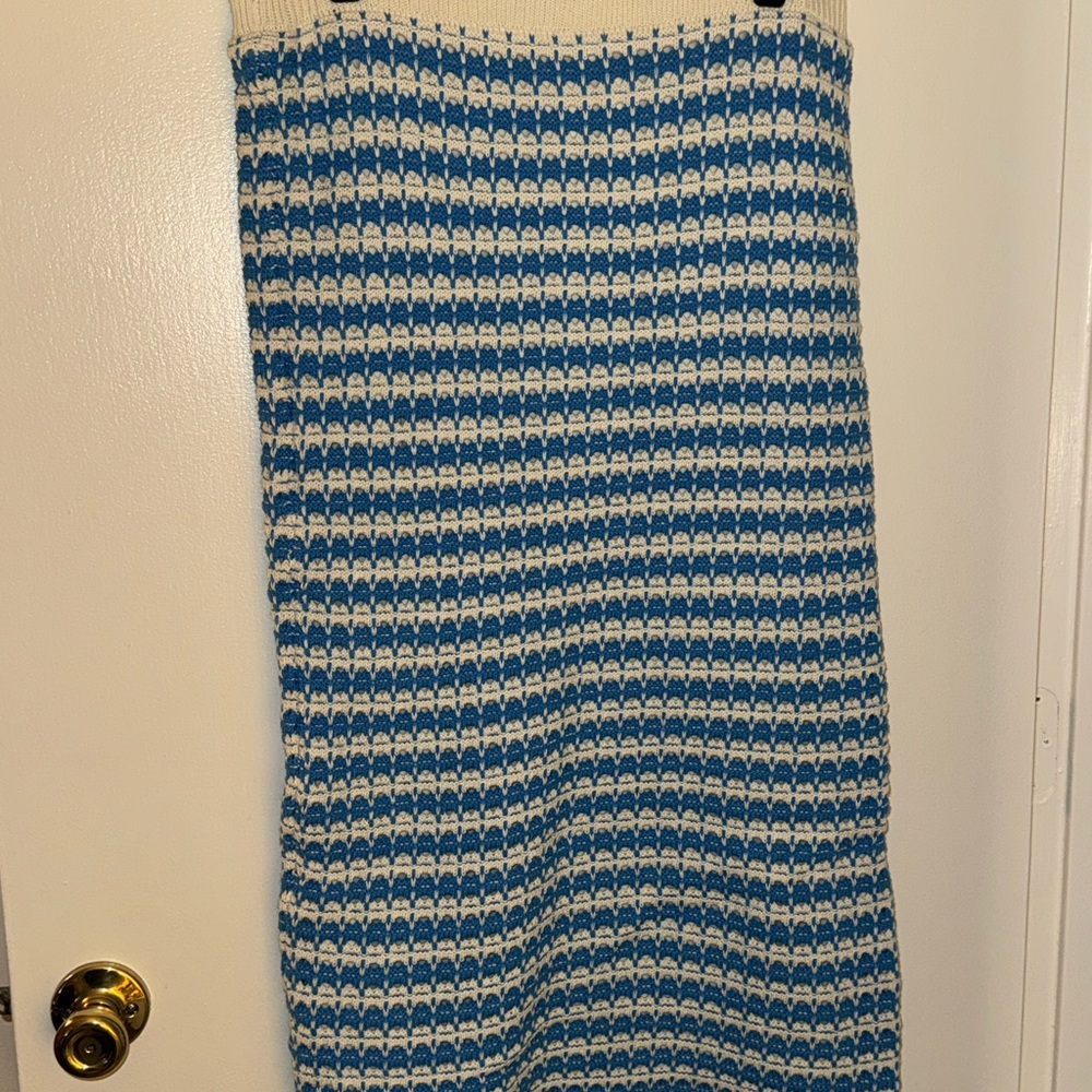 Freshman Blue and Cream Knit Midi Skirt